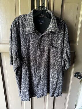 Toscano SILK Men's Short Sleeve Floral Button-Down Shirt - navy Silk